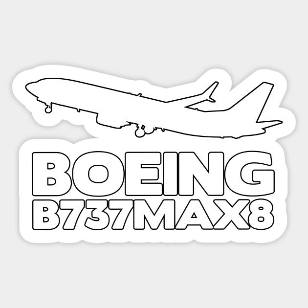 Boeing B737Max8 Silhouette Print (White) Sticker by TheArtofFlying